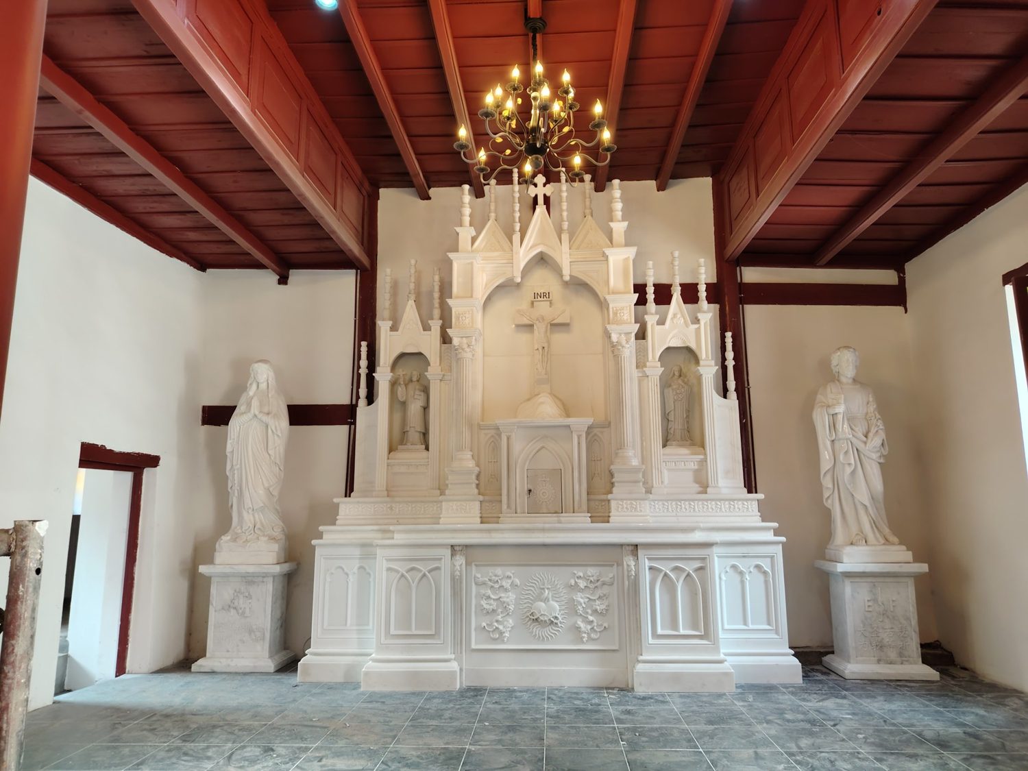 Stone altar within a church interior